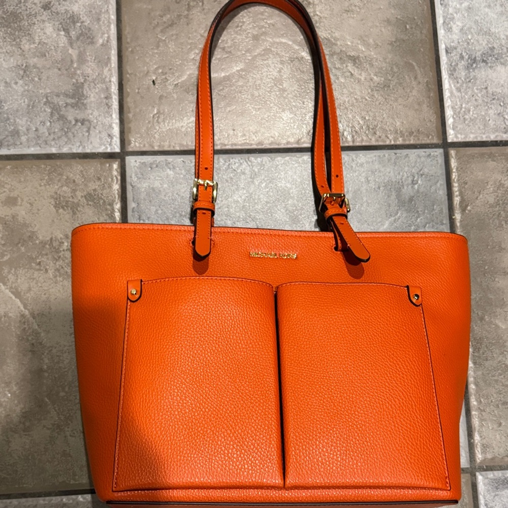Michael Kors Orange Tote with Gold Accents